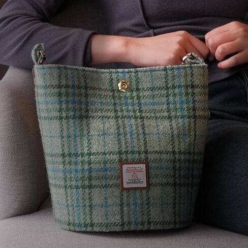 Harris Tweed Bucket bag Shoulder bag Handbag for Women with Microfiber-leather Strap,9.8 * 8.6 * 7 inch in Saudi Arabia