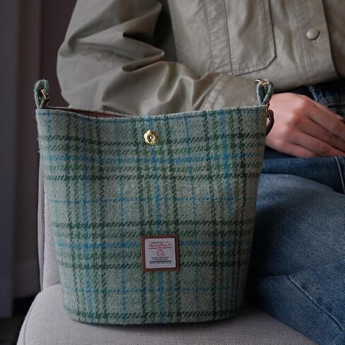Harris Tweed Bucket bag Shoulder bag Handbag for Women with Microfiber-leather Strap,9.8 * 8.6 * 7 inch in Saudi Arabia