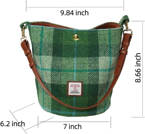 Harris Tweed Bucket bag Shoulder bag Handbag for Women with Microfiber-leather Strap,9.8 * 8.6 * 7 inch in Saudi Arabia