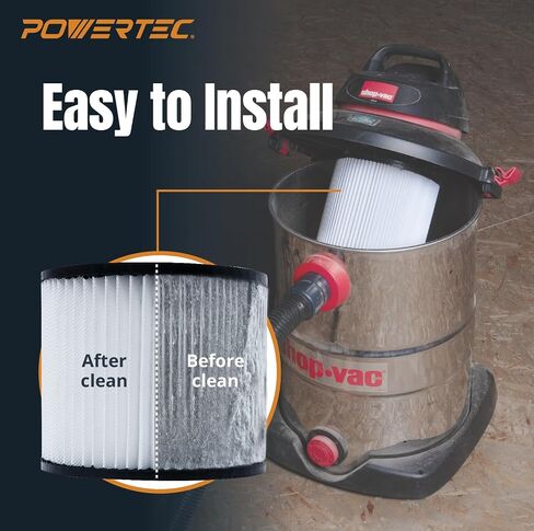 POWERTEC Cartridge Filters, for Shop Vac Replacement Filters 90398, 9039800, Fits Shop-Vac Most 4 Gallon and Less Wet/Dry Vacuum Cleaners, 1PK (75083) in Saudi Arabia