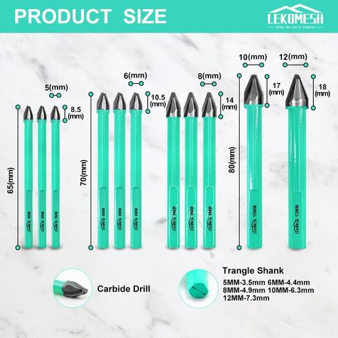 Masonry Drill Bits Set - 10pcs 1/4"(6mm) Concrete Drill Bits Set Ceramic Drill Bit Carbide for for Wood, Plastic, Masonry, Ceramic Tile, Marble, Glass, Quick Change Hex Shank in Kuwait