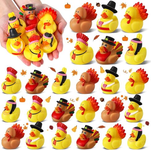 24 Pcs Thanksgiving Rubber Ducks, Thanksgiving Themed Ducks Bulk Turkey Ducks, Thanksgiving Party Favors Supplies for Kids Adults, Fall Duck Bathtub Bathing Toy for Holiday Autumn Table Centerpiece in Saudi Arabia
