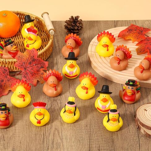 24 Pcs Thanksgiving Rubber Ducks, Thanksgiving Themed Ducks Bulk Turkey Ducks, Thanksgiving Party Favors Supplies for Kids Adults, Fall Duck Bathtub Bathing Toy for Holiday Autumn Table Centerpiece in Saudi Arabia