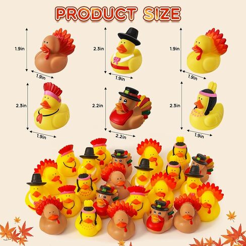 24 Pcs Thanksgiving Rubber Ducks, Thanksgiving Themed Ducks Bulk Turkey Ducks, Thanksgiving Party Favors Supplies for Kids Adults, Fall Duck Bathtub Bathing Toy for Holiday Autumn Table Centerpiece in Saudi Arabia