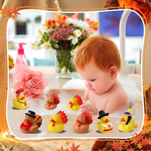 24 Pcs Thanksgiving Rubber Ducks, Thanksgiving Themed Ducks Bulk Turkey Ducks, Thanksgiving Party Favors Supplies for Kids Adults, Fall Duck Bathtub Bathing Toy for Holiday Autumn Table Centerpiece in Saudi Arabia