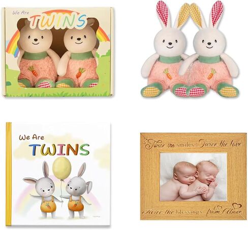 Twin Baby Gifts for Boy and Girl Twin Babies Storybook/Plush Rabbit Rattle 2-Piece Set in Saudi Arabia