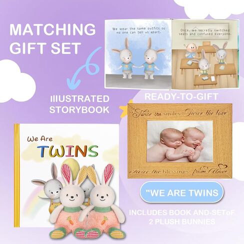 Twin Baby Gifts for Boy and Girl Twin Babies Storybook/Plush Rabbit Rattle 2-Piece Set in Saudi Arabia