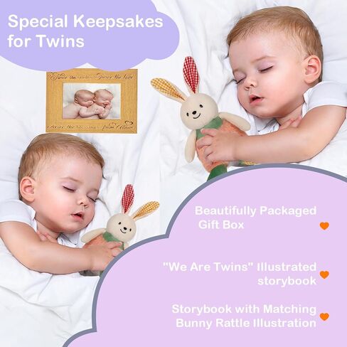 Twin Baby Gifts for Boy and Girl Twin Babies Storybook/Plush Rabbit Rattle 2-Piece Set in Saudi Arabia