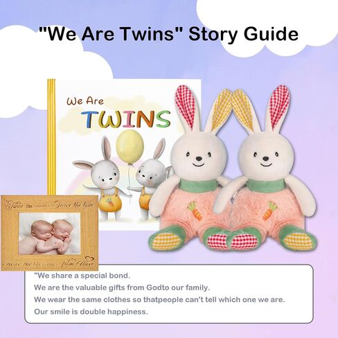Twin Baby Gifts for Boy and Girl Twin Babies Storybook/Plush Rabbit Rattle 2-Piece Set in Saudi Arabia