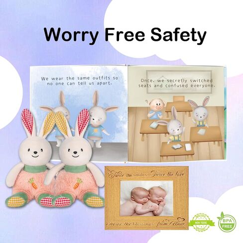 Twin Baby Gifts for Boy and Girl Twin Babies Storybook/Plush Rabbit Rattle 2-Piece Set in Saudi Arabia