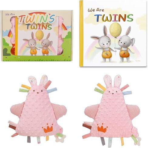 Twin Baby Gifts for Boy and Girl Twin Babies Storybook/Plush Rabbit Rattle 2-Piece Set in Saudi Arabia