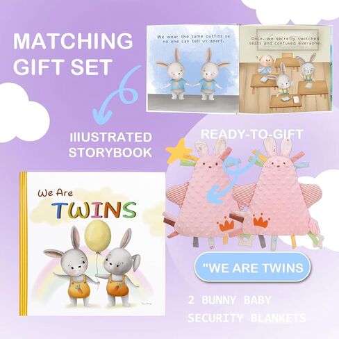 Twin Baby Gifts for Boy and Girl Twin Babies Storybook/Plush Rabbit Rattle 2-Piece Set in Saudi Arabia