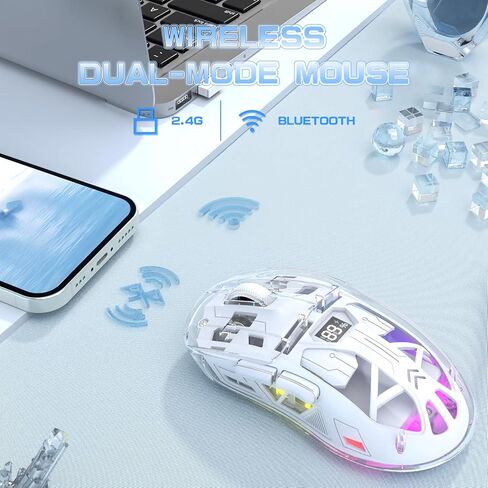 ZIYOU LANG A2 Transparent Wireless Gaming Mouse with Battery Level Display,Bluetooth/2.4G Wireless PC Mice,3D RGB Backlit,5 Million Clicks,PixArt 3212,up to 4000 DPI for Win/MAC,Purple in Kuwait