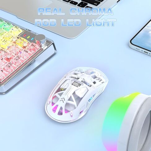 ZIYOU LANG A2 Transparent Wireless Gaming Mouse with Battery Level Display,Bluetooth/2.4G Wireless PC Mice,3D RGB Backlit,5 Million Clicks,PixArt 3212,up to 4000 DPI for Win/MAC,Purple in Kuwait