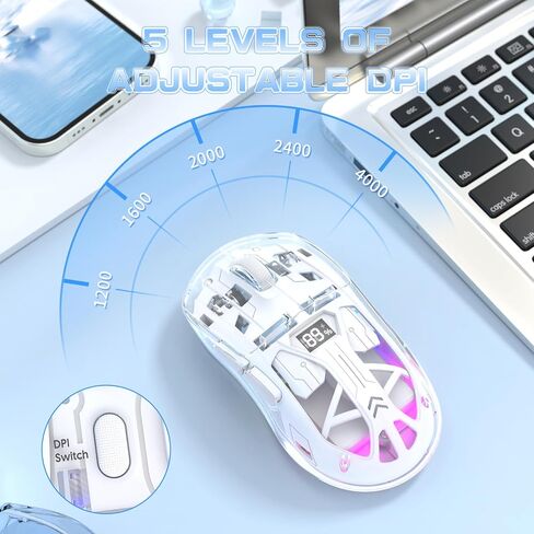 ZIYOU LANG A2 Transparent Wireless Gaming Mouse with Battery Level Display,Bluetooth/2.4G Wireless PC Mice,3D RGB Backlit,5 Million Clicks,PixArt 3212,up to 4000 DPI for Win/MAC,Purple in Kuwait