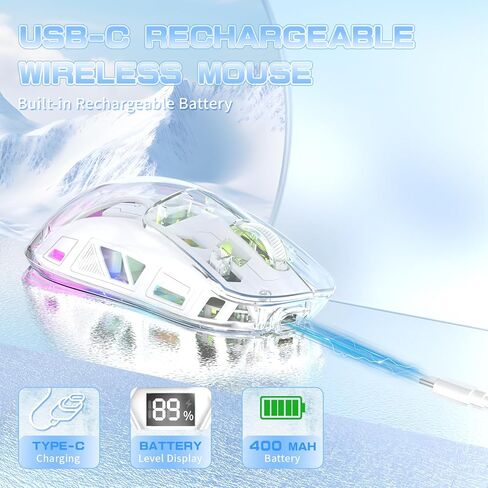 ZIYOU LANG A2 Transparent Wireless Gaming Mouse with Battery Level Display,Bluetooth/2.4G Wireless PC Mice,3D RGB Backlit,5 Million Clicks,PixArt 3212,up to 4000 DPI for Win/MAC,Purple in Kuwait