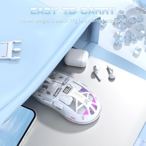 ZIYOU LANG A2 Transparent Wireless Gaming Mouse with Battery Level Display,Bluetooth/2.4G Wireless PC Mice,3D RGB Backlit,5 Million Clicks,PixArt 3212,up to 4000 DPI for Win/MAC,Purple in Kuwait