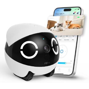 Enabot EBO ROLA Mini 2K Camera Robot: Movable Pet Camera Battery-Powered with Phone App, Indoor Cam w/One-Touch Call, 2-Way Talk, Night Vision, Motion Detection, Video Recording
