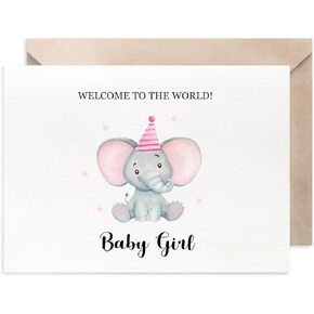 MAGJUCHE Pink Elephant New Baby Card for Girl, Cute Welcome To The Wold Baby Girl Card