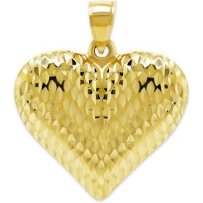 Charm America - Gold Puffed Heart Charm - 14 Karat Gold - High Polish Diamond-Cut Heart Pendant - 3D Heart Jewelry - Great For Gifts