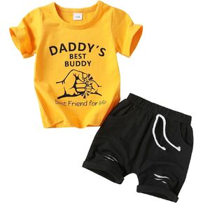 Happy Town Toddler Baby Boy Clothes Short Sleeve T-shirt and Shorts Boys Summer Clothes Set (D Yellow, 9-12 Months)