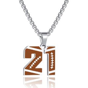 Football Jersey Number Necklace for Boys Stainless Steel Athletes Jersey Number Charm Pendant Chain Sport Jewelry Gift for Men Girls