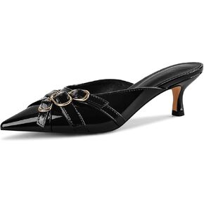Women's Strap Heeled Mules Pointed Toe Kitten Heels Dress Pumps
