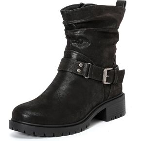 Luoika Women's Wide Width Ankle Boots - Low Heel Side Zipper Slouchy Mid Calf Boots Short Booties.