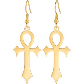 Ankh Cross Earrings For Women Men Stainless Steel Ancient Egyptian Symbol Gods Of Ankh Cross Dangle Hoop Earrings Charm Amulet Jewelry