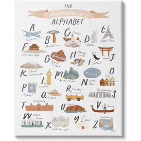 Stupell Industries The Adventurer's Alphabet Landmark ABC Illustrations Explore Motivation, Designed by Laura Marshall Canvas Wall Art, 16 x 20, Beige