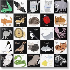 Stupell Industries Checkered Educational Animal ABC Canvas Wall Art, Design by Carla Daly