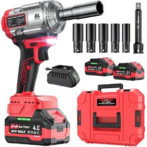 Cordless Impact Wrench, 1000N.m 1/2 Inch Brushless Impact Gun, 3-Speed Adjustable, 2x 20V 4.0AH Batteries, LED Light, Quick Charging, Ideal for Car Tires, DIY, and Home Use