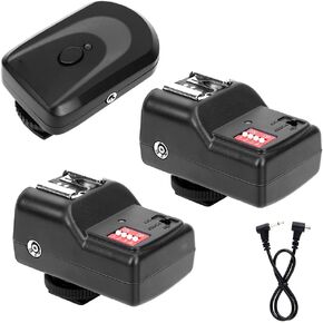 433MHZ Flash Set, 1 Transmitter 2 Receivers, 1 Sync Wire Cable, 30m Distance, 16 Channels, Universal Hot Shoe, for Cameras