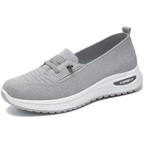 Slip On Orthopedic Sneakers Women Breathable Mesh Knitted Woven Low Top Walking Shoes Lightweight Wide Width Soft Sole Arch Support Non-Slip Shoes