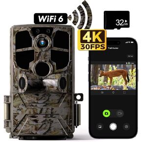 Flysocks Trail Camera, Real 4K/30FPS 60MP Digital Game Camera Supports APP, Wi-Fi 6 High Speed, 0.1s Fast Trigger Wildlife Motion Camera, Night Vision, IP66 Waterproof, Trail Cam for Hunting