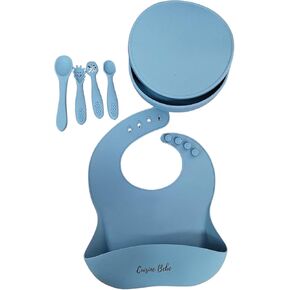 4-Piece Silicone Baby Feeding Set with suction Plate, Bib, Bowl, Spoon, Utensils for baby's 6 Months Up