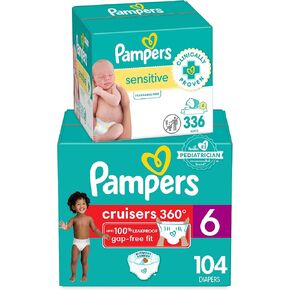 Diapers Size 5, 128 Count and Baby Wipes - Pampers Pull On Cruisers 360° Fit Baby Diapers with Stretchy Waistband, ONE MONTH SUPPLY with Sensitive Wipes, 6X Pop-Tops, 336 Count (Packaging May Vary)