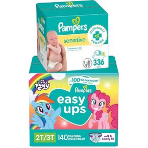 Pampers Easy Ups Pull On Training Pants My Little Pony, 4T-5T, One Month Supply (104 Count) with Sensitive Water Based Baby Wipes 4X Pop-Top Packs (336 Count)