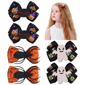 YHXX YLEN 6 PCS Halloween Hair Clips for Baby Girls - Ribbon Girl Hair Accessories, Small, 6 Count, Hair Decorating, Hair Securing, Female, Kids