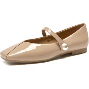 BEAU TODAY Mary Jane Flats for Women, Ballet Flats for Women, Patent Leather Square Toe Flats, Comfortable Casual Fashion Slip-on Flat Dress Shoes