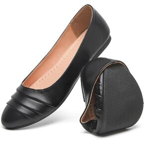 HEAWISH Women's Black Flats Shoes Round Toe Slip On Casual Ballet Flats PU Leather Dressy Work Shoes