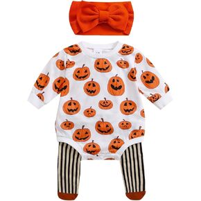 Baby Halloween Outfit Boy Girl Pumpkin Patch Sweatshirt Romper Long Sleeve Bodysuit Newborn Fall Winter Clothes