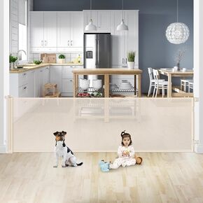 160 Inch Extra Wide Baby Gates for Large Openings, Retractable Baby Gates Extra Wide Retractable Dog Gate, Outdoor Retractable Gate Indoor Extra Long Baby Gate Retractable Fence Garage Gate, Beige