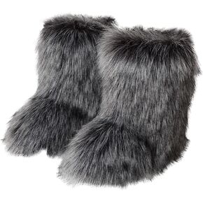 Valpeak Snow Boots for Women 2024 Furry Boots Winter Knee High Flat Heel Fluffy Faux Fur Boots