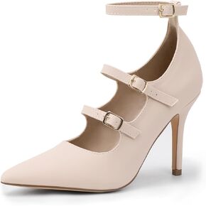 IDIFU IN4 Women's Pumps High Heels Dress Shoes for Women Closed Toe Strappy Heels Wedding Comfortable Dressy Formal Stiletto Ankle Strap Pointed Toe Three Strap Heels Pump Shoes
