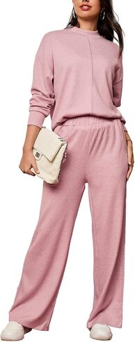 Dokotoo Lounge Sets for Women 2024 Fall 2 Piece Knit Outfits Long Sleeve Pullover Tops Wide Leg Pants Sweaters Tracksuits in Saudi Arabia