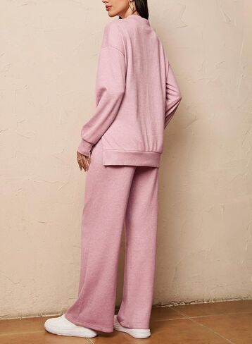 Dokotoo Lounge Sets for Women 2024 Fall 2 Piece Knit Outfits Long Sleeve Pullover Tops Wide Leg Pants Sweaters Tracksuits in Saudi Arabia