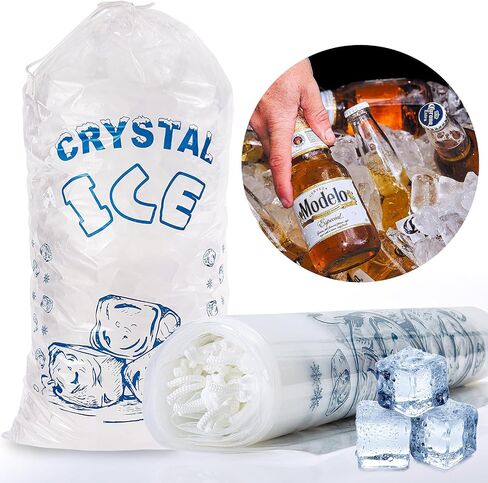 100pack Ice Bags 5lb for Ice Machine,Ice Bags with Drawstring Heavy-Duty Ice Cube Bags, Reusable Ice Bag Portable Storage and Freezer Keeper in Saudi Arabia