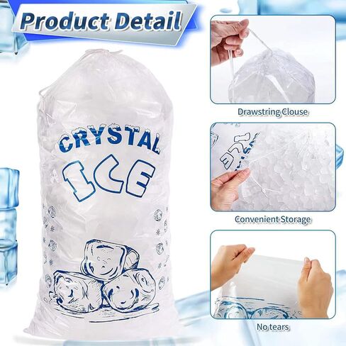 100pack Ice Bags 5lb for Ice Machine,Ice Bags with Drawstring Heavy-Duty Ice Cube Bags, Reusable Ice Bag Portable Storage and Freezer Keeper in Saudi Arabia