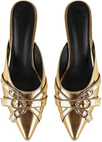Women's Strap Heeled Mules Pointed Toe Kitten Heels Dress Pumps in Saudi Arabia